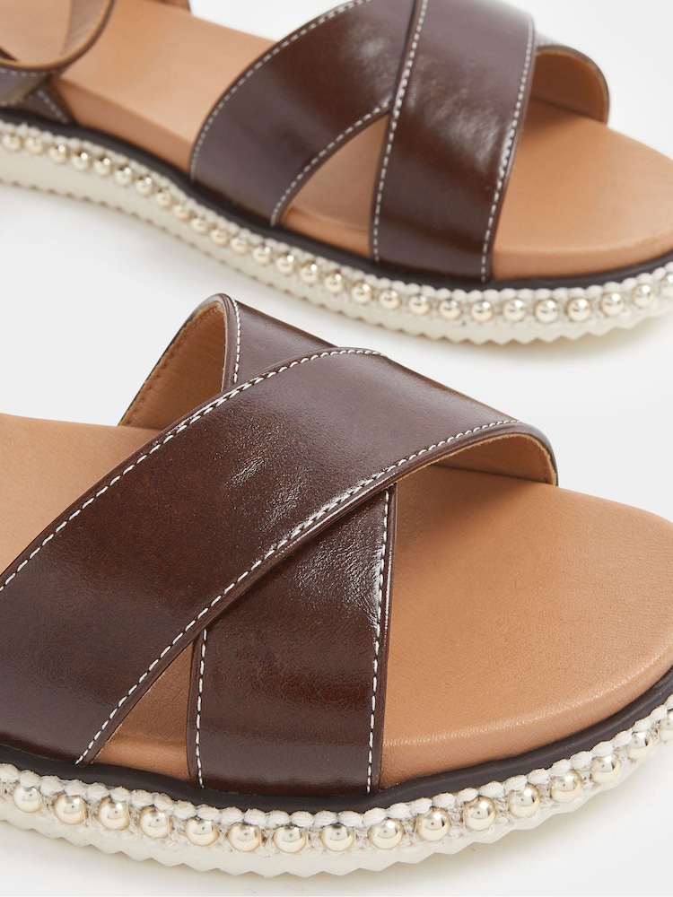 Yours Curve Brown Extra Wide Fit EEE Cross Over Strap Sandals - Image 5 of 5