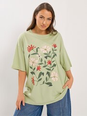 Yours Curve Green Floral Graphic T-Shirt - Image 1 of 5