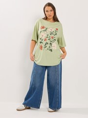 Yours Curve Green Floral Graphic T-Shirt - Image 2 of 5