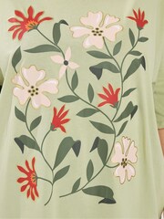 Yours Curve Green Floral Graphic T-Shirt - Image 5 of 5