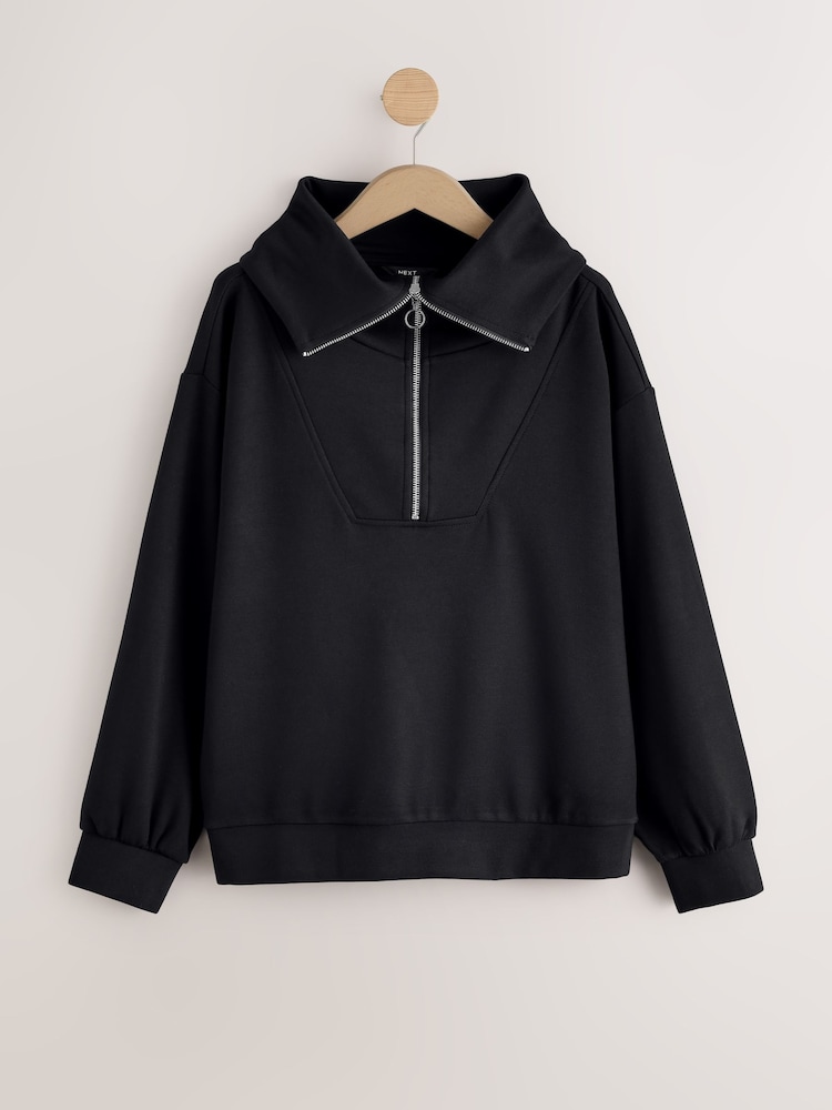 Black Half Zip Jersey Sweatshirt - Image 1 of 3 Black Half Zip Jersey Sweatshirt - Image 1 of 3