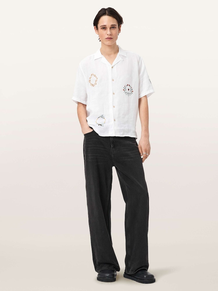 AllSaints Cream Deck Short Sleeve Shirt - Image 2 of 8