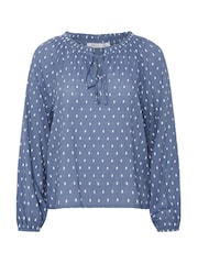 M&Co Blue Petite Long Sleeve Dobby Boho Blouse - Image 2 of 2