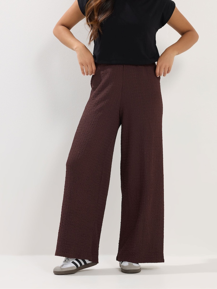 PixieGirl Brown Textured Wide Leg Trousers - Image 2 of 5 PixieGirl Brown Textured Wide Leg Trousers - Image 2 of 5