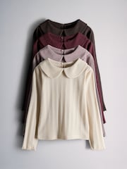 The Set 4 Pack Long Sleeve Collared Pointelle Tops Cream/Purple/Red - Image 1 of 7