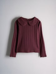 The Set 4 Pack Long Sleeve Collared Pointelle Tops Cream/Purple/Red - Image 3 of 7