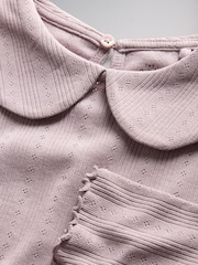 The Set 4 Pack Long Sleeve Collared Pointelle Tops Cream/Purple/Red - Image 6 of 7