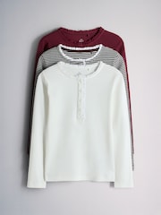 Burgundy Red/Cream/Chocolate Brown Stripe - The Set na Long Sleeve Lace Trim Rib Jersey Henley T-Shirt - Larawan 1 ng 6