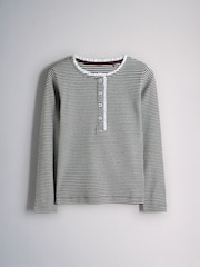Burgundy Red/Cream/Chocolate Brown Stripe - The Set na Long Sleeve Lace Trim Rib Jersey Henley T-Shirt - Larawan 3 ng 6