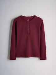 Burgundy Red/Cream/Chocolate Brown Stripe - The Set na Long Sleeve Lace Trim Rib Jersey Henley T-Shirt - Larawan 4 ng 6