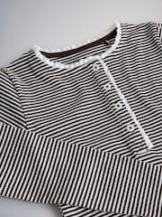 Burgundy Red/Cream/Chocolate Brown Stripe - The Set na Long Sleeve Lace Trim Rib Jersey Henley T-Shirt - Larawan 6 ng 6