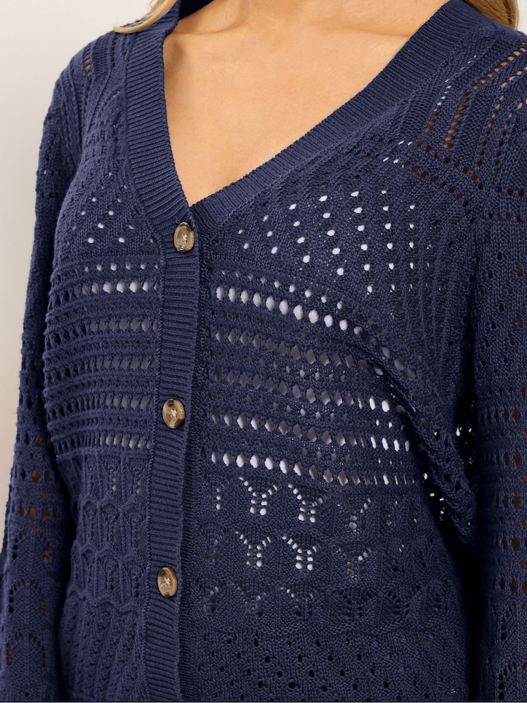 ブルー - M&Co Vネック クロシェ ボタンカーディガン - 画像 4 / 4