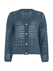 Μπλε - M&Co V-Neck Crochet Button Cardigan - Εικόνα 5 από 5