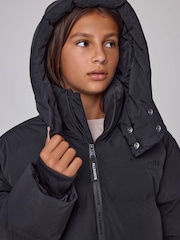 smALLSAINTS Black Longline Underground Logo Padded Coat - Image 4 of 7