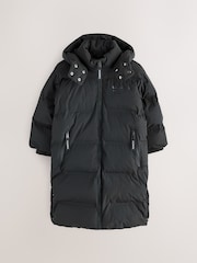 smALLSAINTS Black Longline Underground Logo Padded Coat - Image 8 of 14