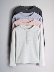 Cor-de-rosa/Azul/Cinza Mesclado/Cinza - The Set de camisetas Henley de manga comprida com detalhes em renda e modelagem canelada. - Imagem 1 de 7