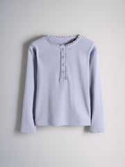 Cor-de-rosa/Azul/Cinza Mesclado/Cinza - The Set de camisetas Henley de manga comprida com detalhes em renda e modelagem canelada. - Imagem 2 de 7