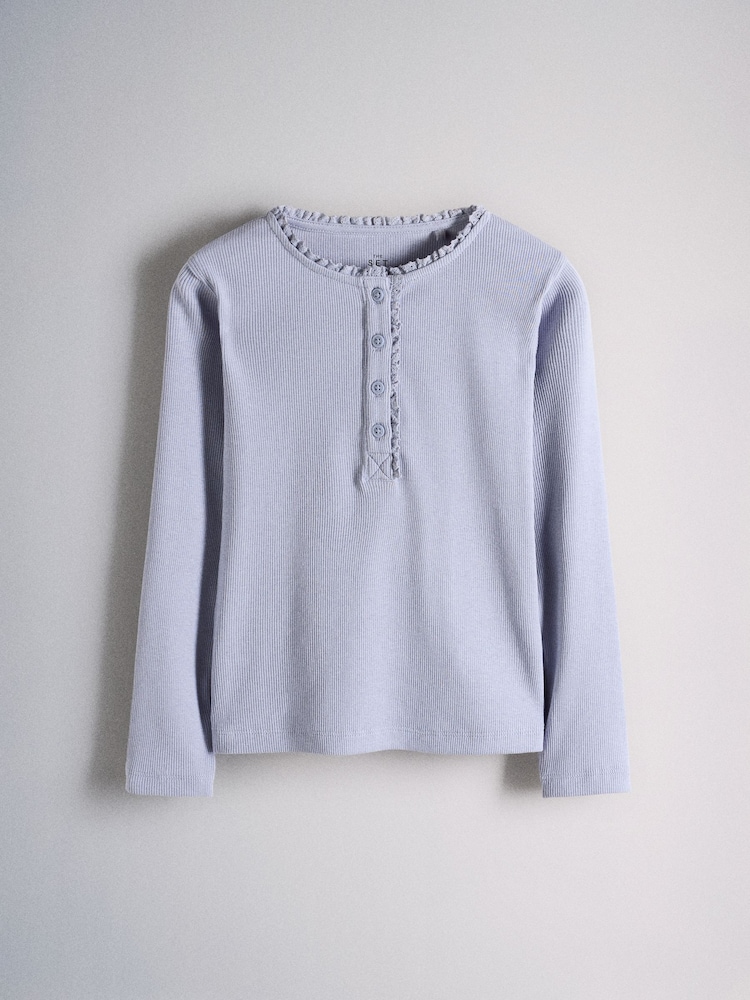 Cor-de-rosa/Azul/Cinza Mesclado/Cinza - The Set de camisetas Henley de manga comprida com detalhes em renda e modelagem canelada. - Imagem 2 de 7 Cor-de-rosa/Azul/Cinza Mesclado/Cinza - The Set de camisetas Henley de manga comprida com detalhes em renda e modelagem canelada. - Imagem 2 de 7