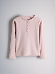 Cor-de-rosa/Azul/Cinza Mesclado/Cinza - The Set de camisetas Henley de manga comprida com detalhes em renda e modelagem canelada. - Imagem 3 de 7