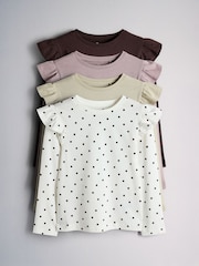 Chocolate Brown/Spot/Purple/Green - The Set 4 Pack Long Sleeve Frill Shoulder Jersey T-Shirts - תמונה 1 מתוך 7