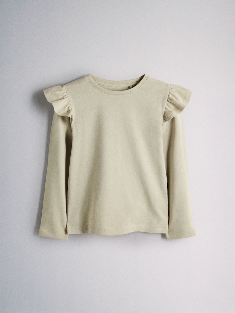 Chocolate Brown/Spot/Purple/Green - The Set 4 Pack Long Sleeve Frill Shoulder Jersey T-Shirts - תמונה 2 מתוך 7