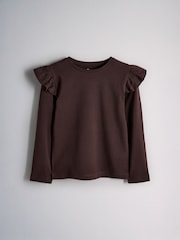 Chocolate Brown/Spot/Purple/Green - The Set 4 Pack Long Sleeve Frill Shoulder Jersey T-Shirts - תמונה 5 מתוך 7