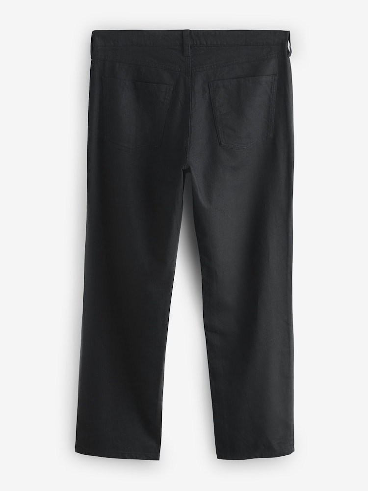 Negru - Gap Linen-Cotton Relaxed Straight Trousers - Imaginea 2 din 5