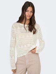 JDY White Long Sleeve Crochet Jumper - Image 1 of 5