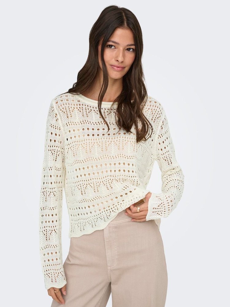 JDY White Long Sleeve Crochet Jumper - Image 1 of 5