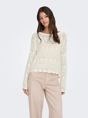 JDY White Long Sleeve Crochet Jumper - Image 3 of 5