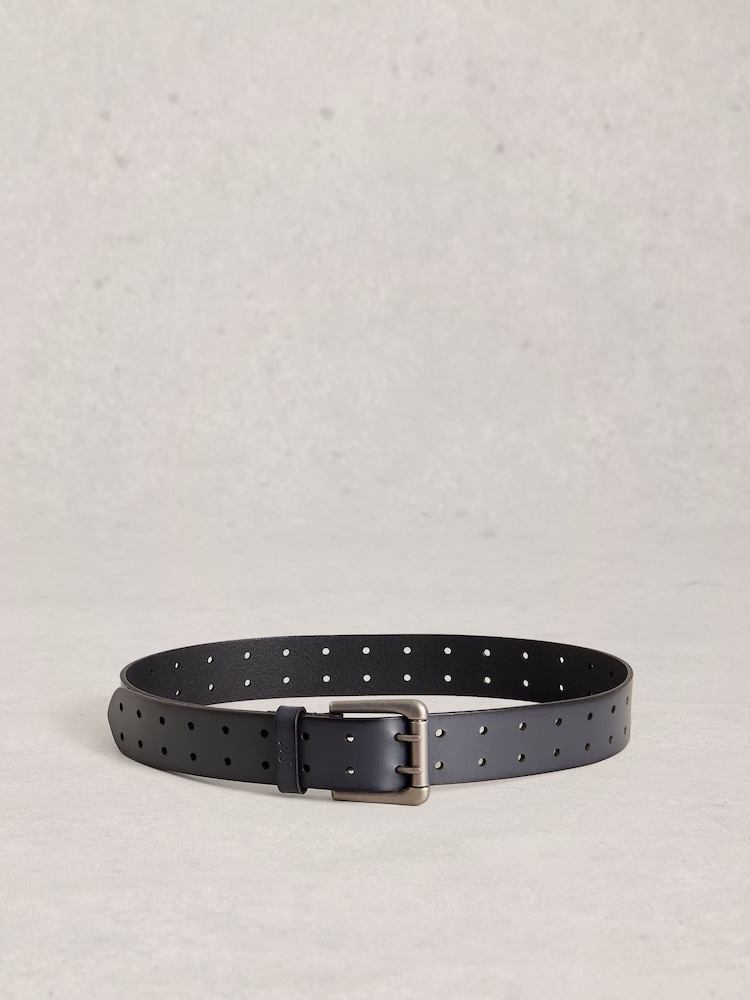 White Stuff Blue Double Prong Leather Belt - Image 1 of 3
