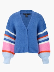 French Connection Blue Monroe Block Coloured Sleeve Cardigan - Image 6 of 6