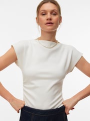 VERO MODA White Short Sleeve Asymmetrical Top - Image 1 of 5