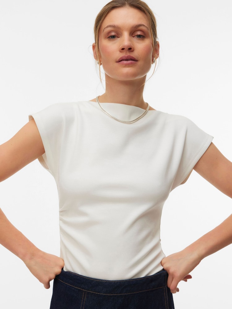 VERO MODA White Short Sleeve Asymmetrical Top - Image 1 of 5