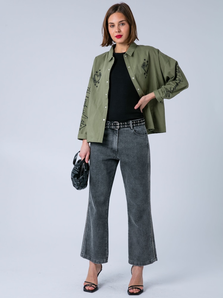 Religion Green Alice Work Wear Casual Shirt Jacket With Embroidery Artwork - Image 2 of 8 Religion Green Alice Work Wear Casual Shirt Jacket With Embroidery Artwork - Image 2 of 8