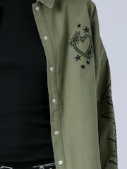 Religion Green Alice Work Wear Casual Shirt Jacket With Embroidery Artwork - Image 6 of 8