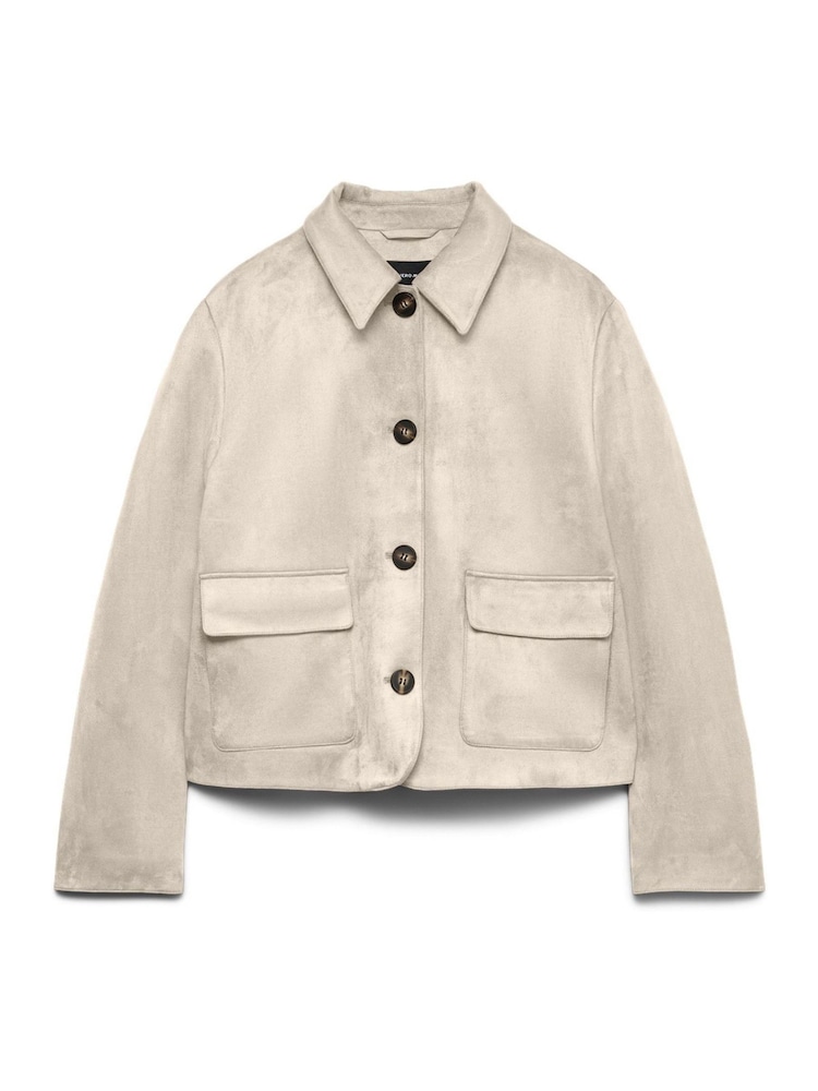 VERO MODA Cream Faux Suede Jacket - Image 1 of 1