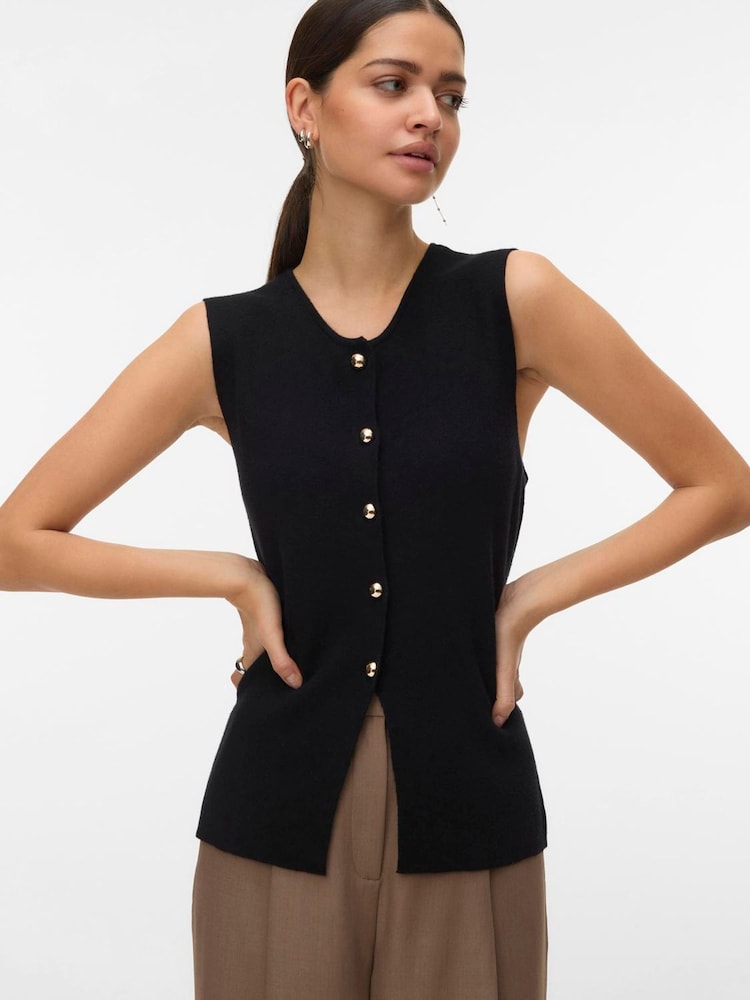VERO MODA Black Knitted Sleeveless Button Through Vest - Image 1 of 5