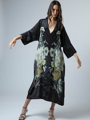 Religion Black Fioana Kaftan Midi Maxi Tunic Occasion Dress With All Over Floral Print - Image 3 of 8