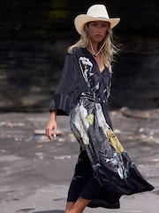 Religion Black Fioana Kaftan Midi Maxi Tunic Occasion Dress With All Over Floral Print - Image 7 of 8