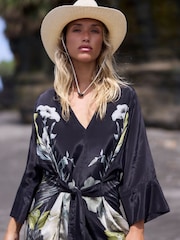 Religion Black Fioana Kaftan Midi Maxi Tunic Occasion Dress With All Over Floral Print - Image 8 of 8