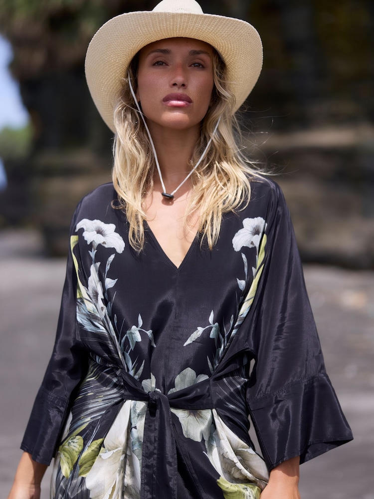 Religion Black Fioana Kaftan Midi Maxi Tunic Occasion Dress With All Over Floral Print - Image 8 of 8