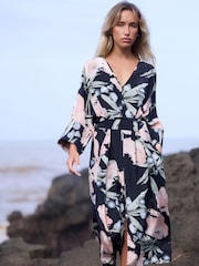 Religion Black Ashes Fioana Kaftan Midi Maxi Tunic Occasion Dress With All Over Floral Print - Image 1 of 8