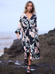 Religion Black Ashes Fioana Kaftan Midi Maxi Tunic Occasion Dress With All Over Floral Print - Image 3 of 8