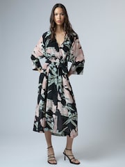 Religion Black Ashes Fioana Kaftan Midi Maxi Tunic Occasion Dress With All Over Floral Print - Image 6 of 8