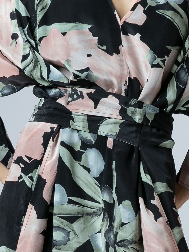 Religion Black Ashes Fioana Kaftan Midi Maxi Tunic Occasion Dress With All Over Floral Print - Image 8 of 8