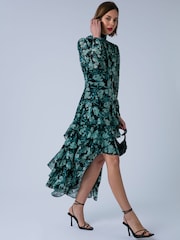 Religion Green Cressida High Low Occasion Maxi Dress Floral Print and Ruffles Skirt - Image 1 of 7
