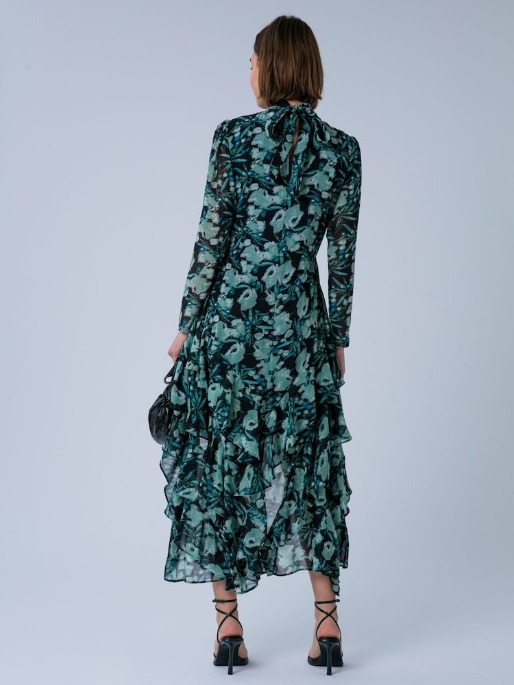 Religion Green Cressida High Low Occasion Maxi Dress Floral Print and Ruffles Skirt - Image 2 of 7