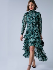 Religion Green Cressida High Low Occasion Maxi Dress Floral Print and Ruffles Skirt - Image 3 of 7