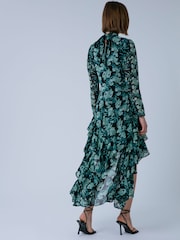 Religion Green Cressida High Low Occasion Maxi Dress Floral Print and Ruffles Skirt - Image 4 of 7